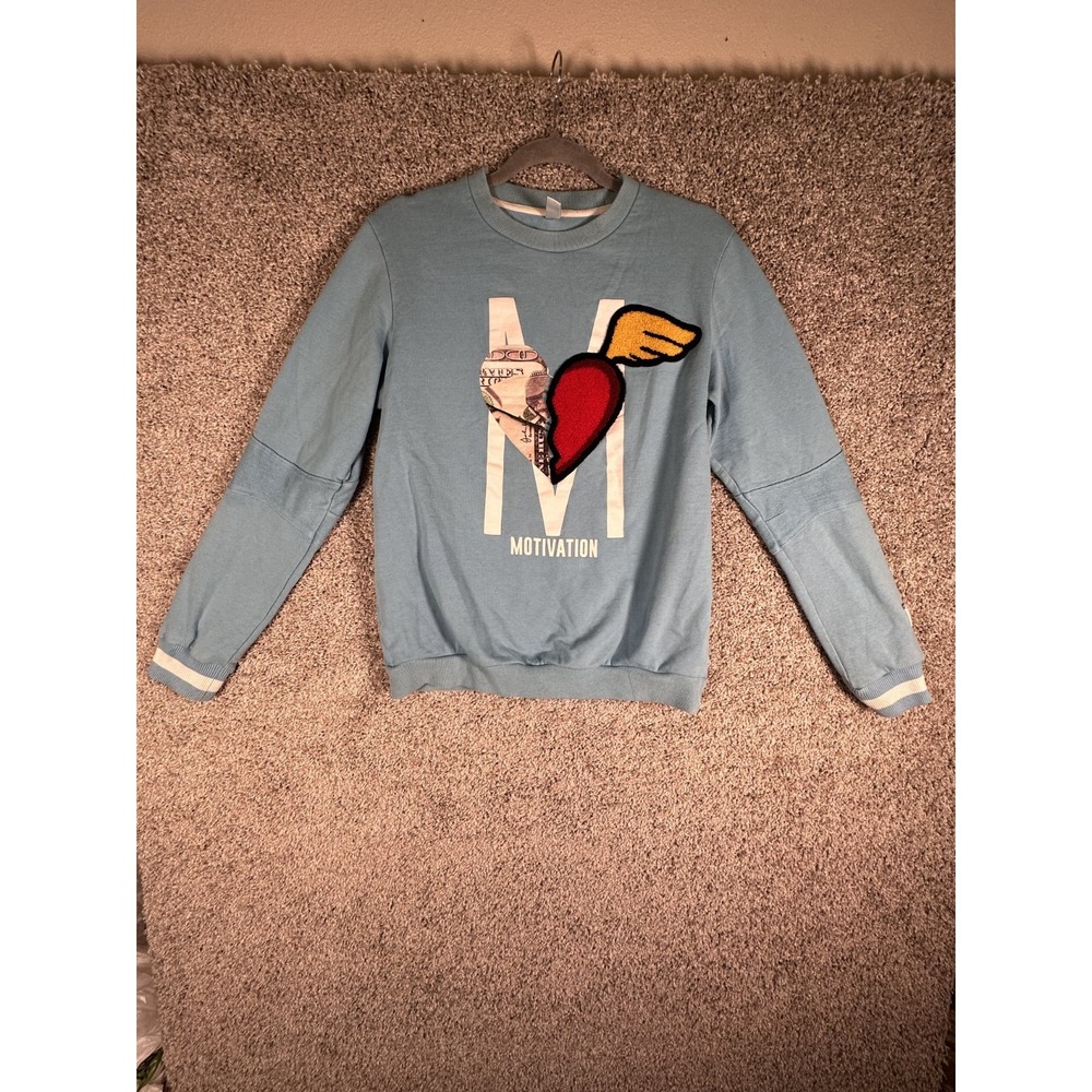 Fifth Loop Men's Motivation Sweatshirt Size S Sea Blue Graphic Embroidery Casual